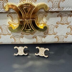 classic Celine Gold and lab diamonds  stud Earrings